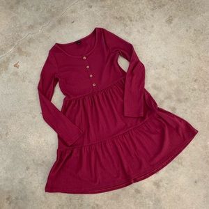 Maroon Cotton Long Sleeve Dress M 7 8